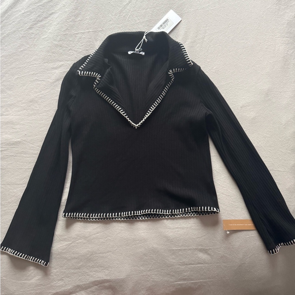 Reformation Nolen Black Top with White Accents